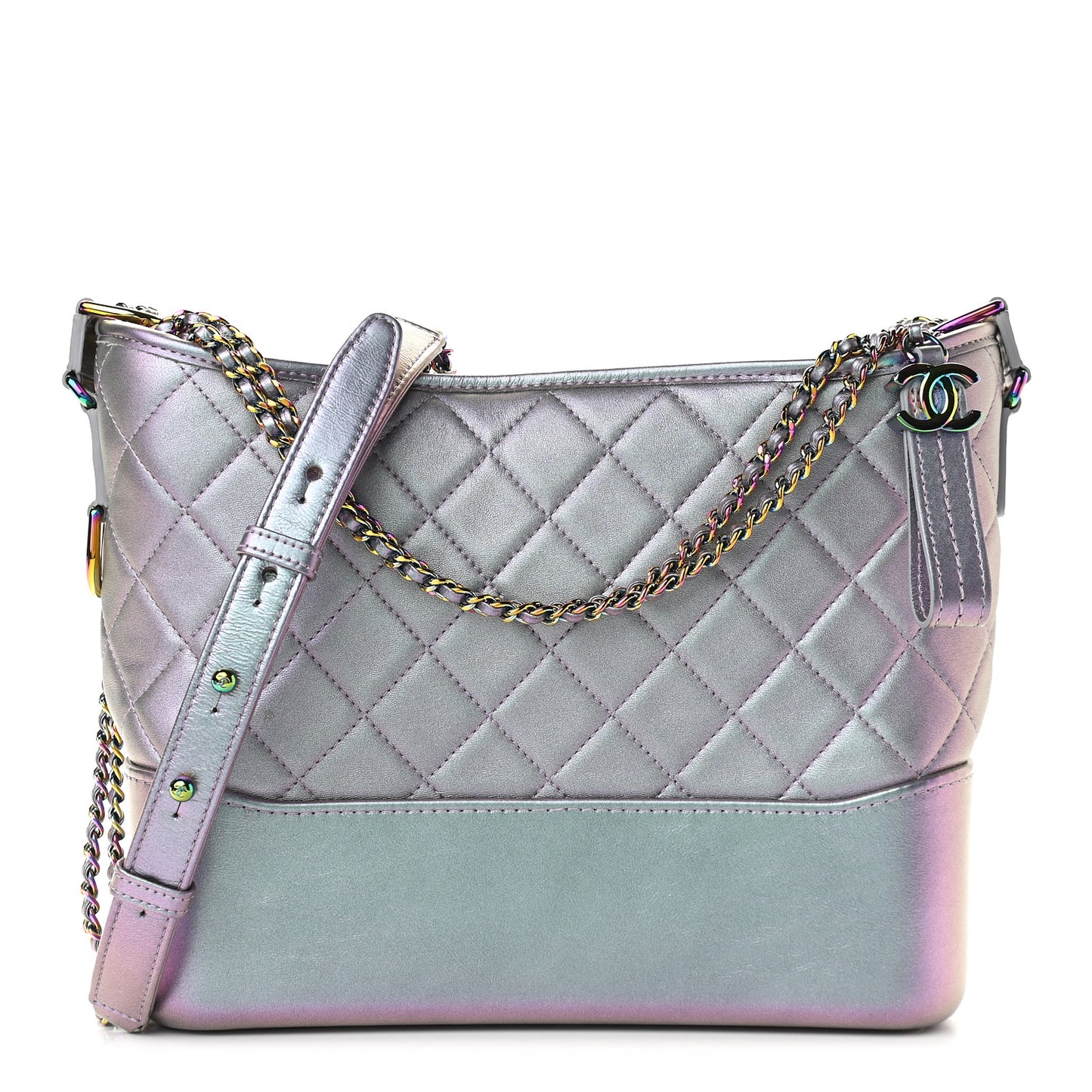 Iridescent Lambskin Calfskin Quilted Medium Gabrielle Hobo Light Purple