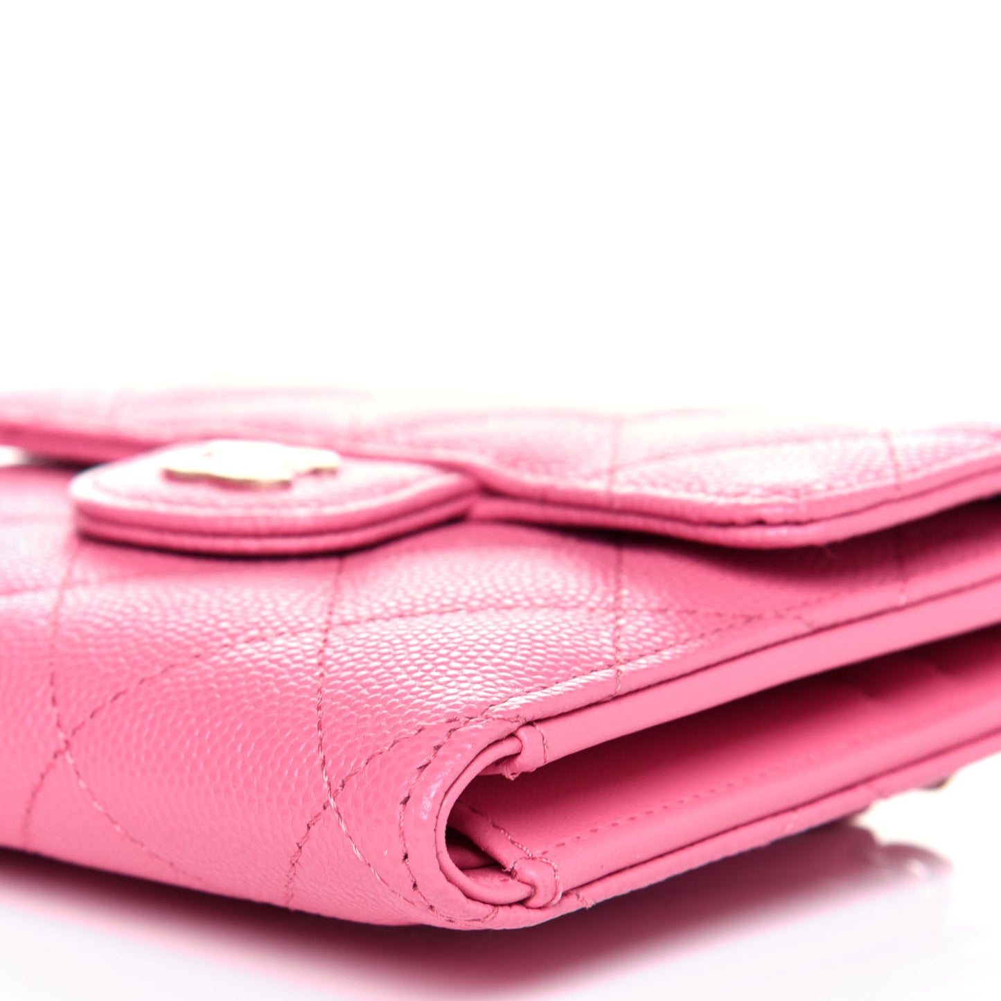 Caviar Quilted Compact Flap Wallet Pink
