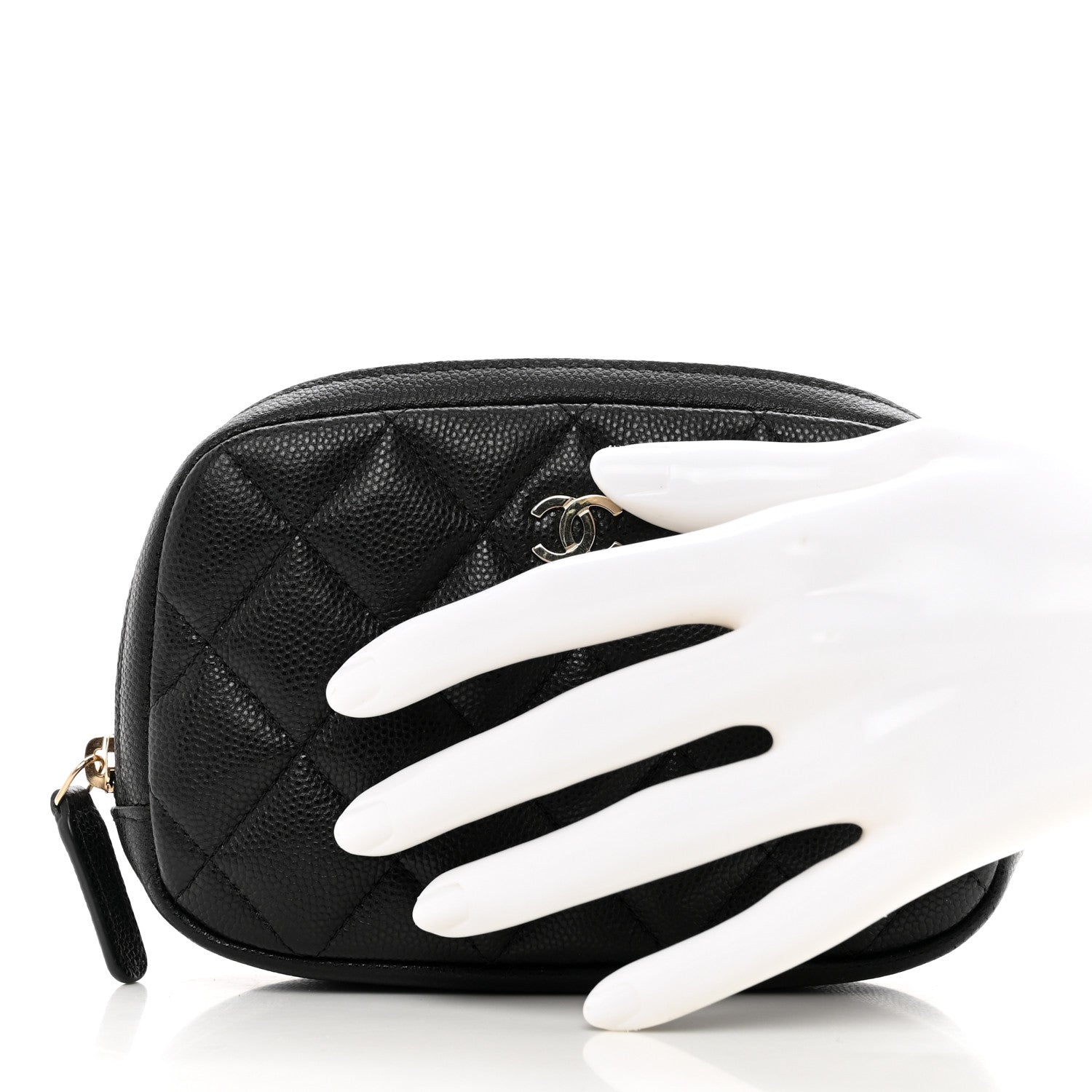 Chanel Caviar Quilted Curvy Pouch Cosmetic Case Black 2 of 8
