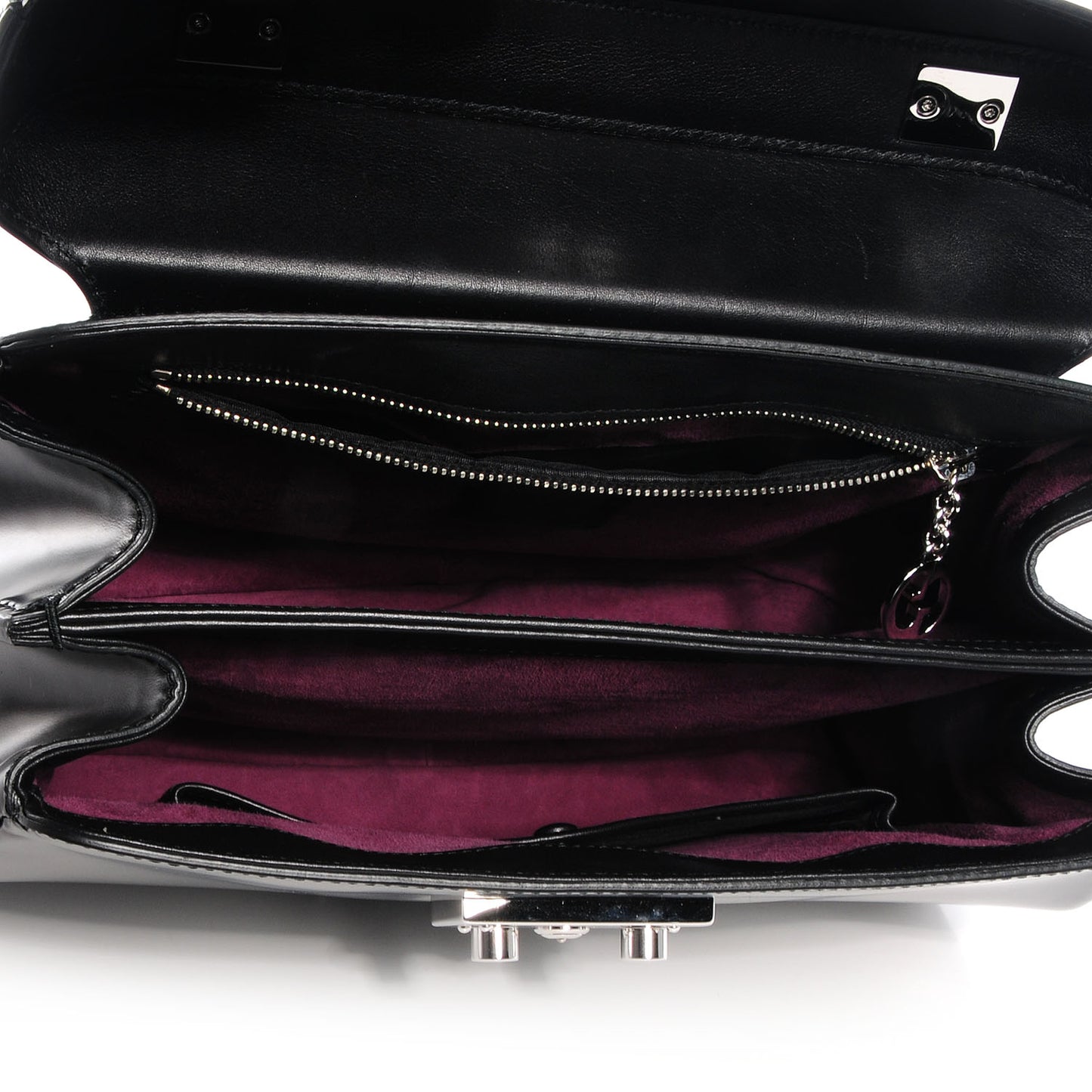 Regent Calfskin Bamboo Medium Lady Lock Top Handle Bag Black