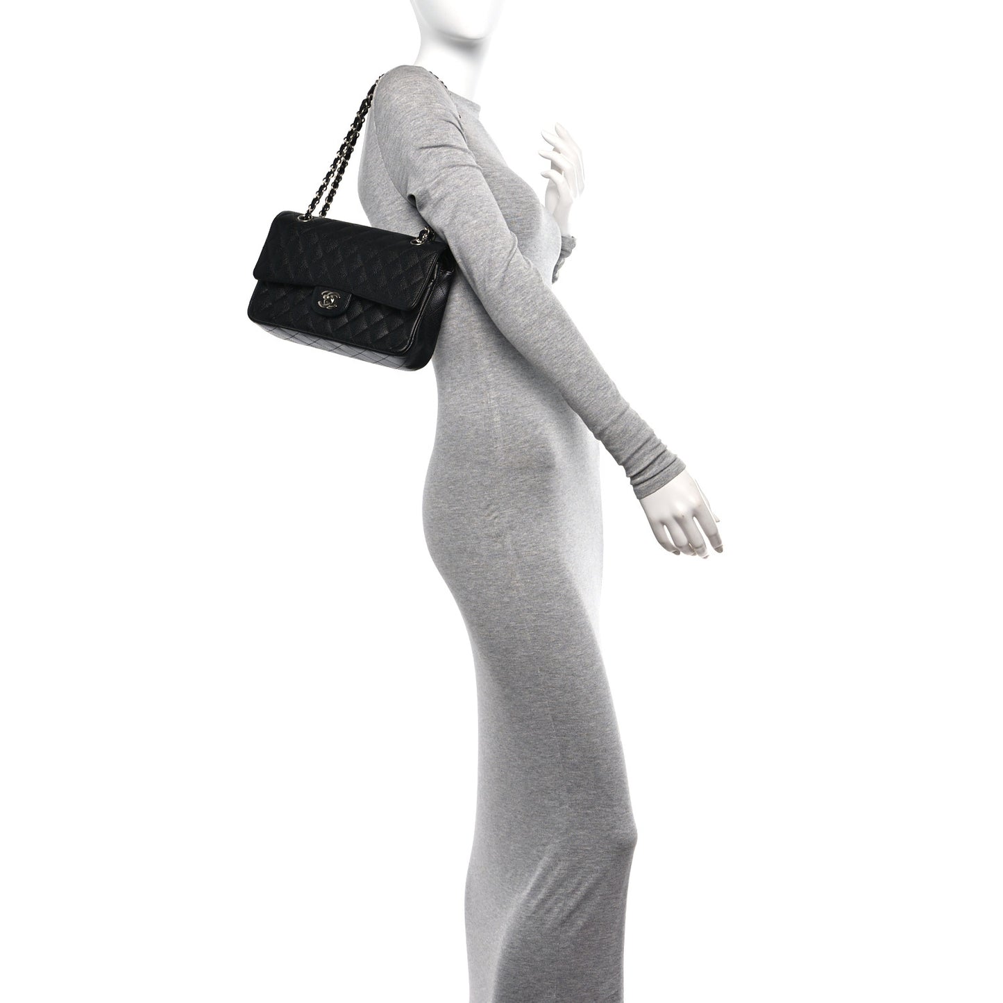 Caviar Quilted Medium Double Flap Black