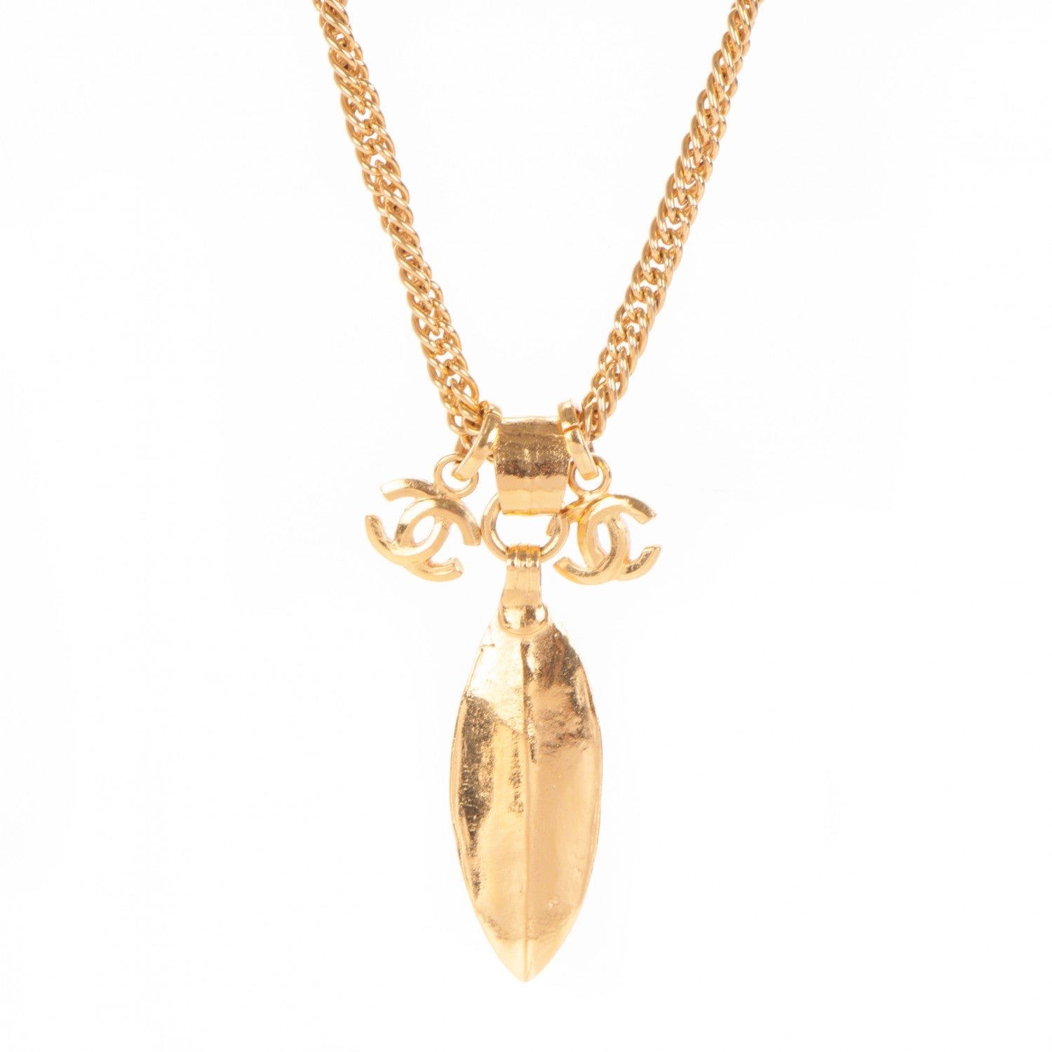 Chanel CC Leaf Pendant Necklace Gold 1 of 4