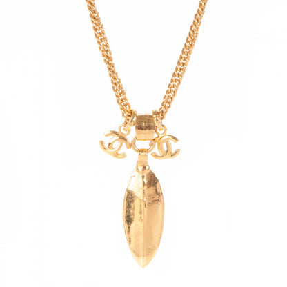 Chanel CC Leaf Pendant Necklace Gold 1 of 4