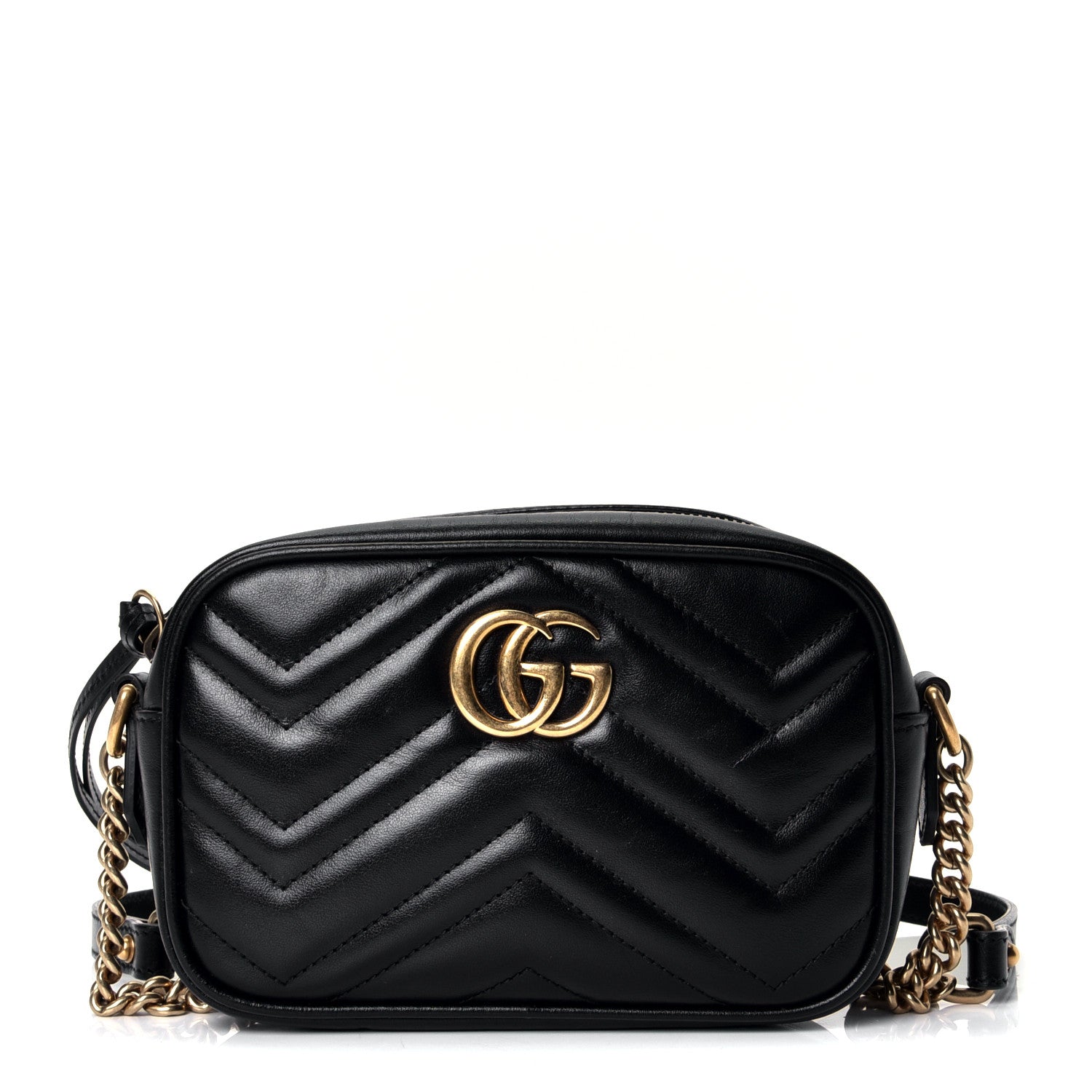 Gucci Calfskin Matelasse Mini GG Marmont Chain Shoulder Bag Black 1 of 4