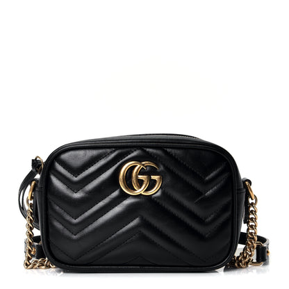 Gucci Calfskin Matelasse Mini GG Marmont Chain Shoulder Bag Black 1 of 4