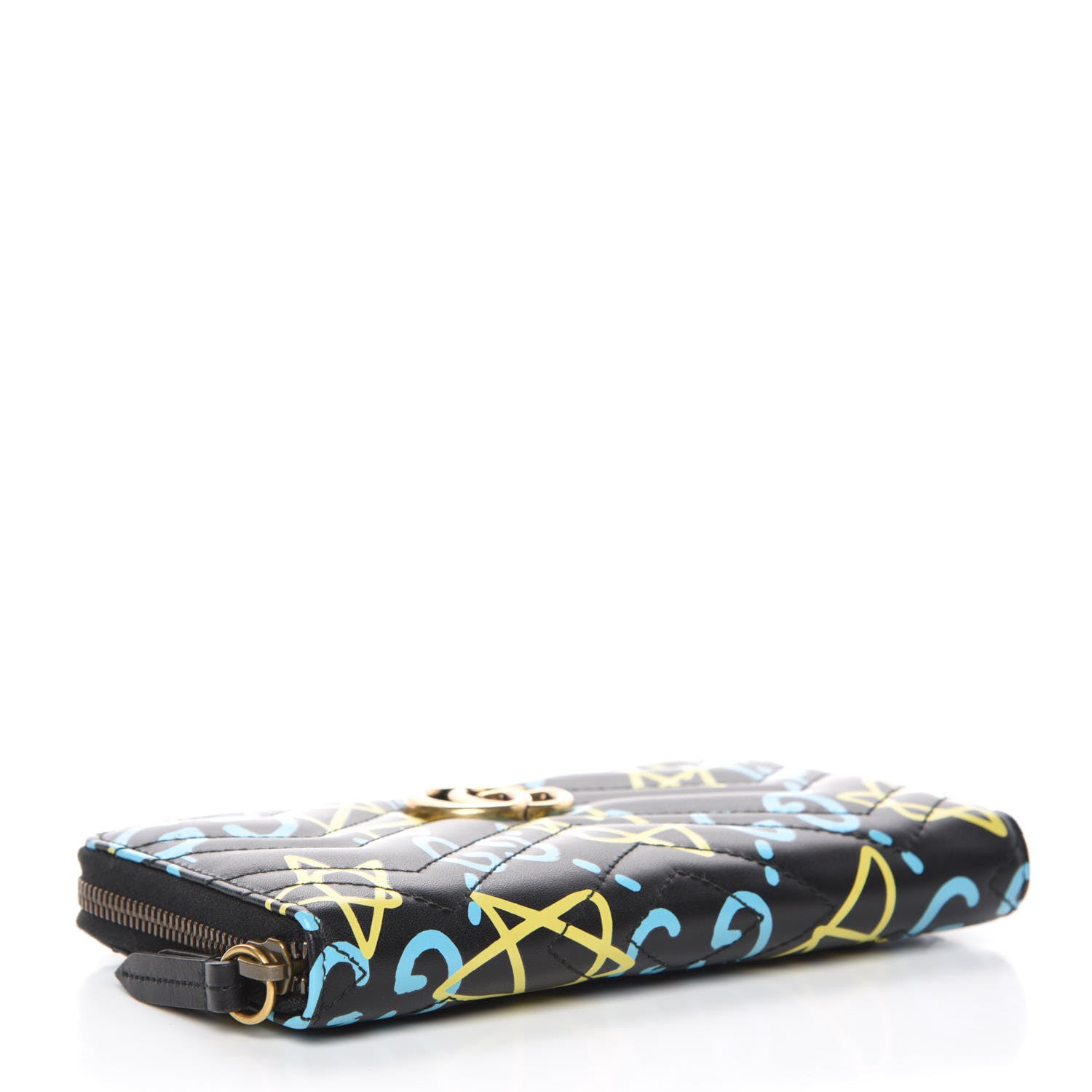 Gucci Calfskin Matelasse GucciGhost GG Marmont Zip Around Wallet Black New Acquamarine 4 of 11