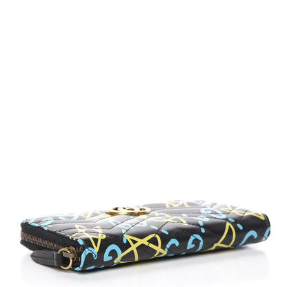 Gucci Calfskin Matelasse GucciGhost GG Marmont Zip Around Wallet Black New Acquamarine 4 of 11