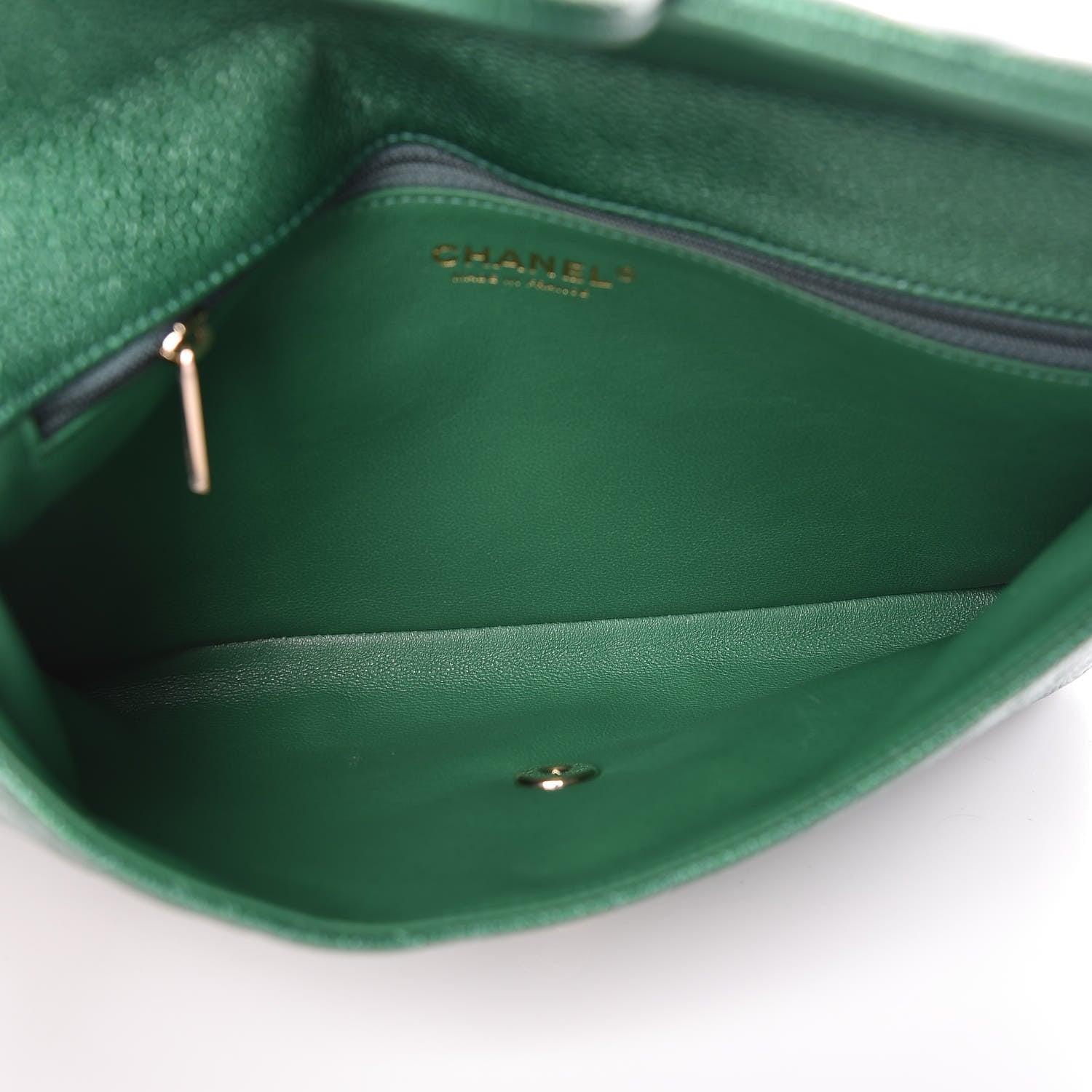 Chanel Metallic Caviar Quilted Flap Clutch Green 5 of 9
