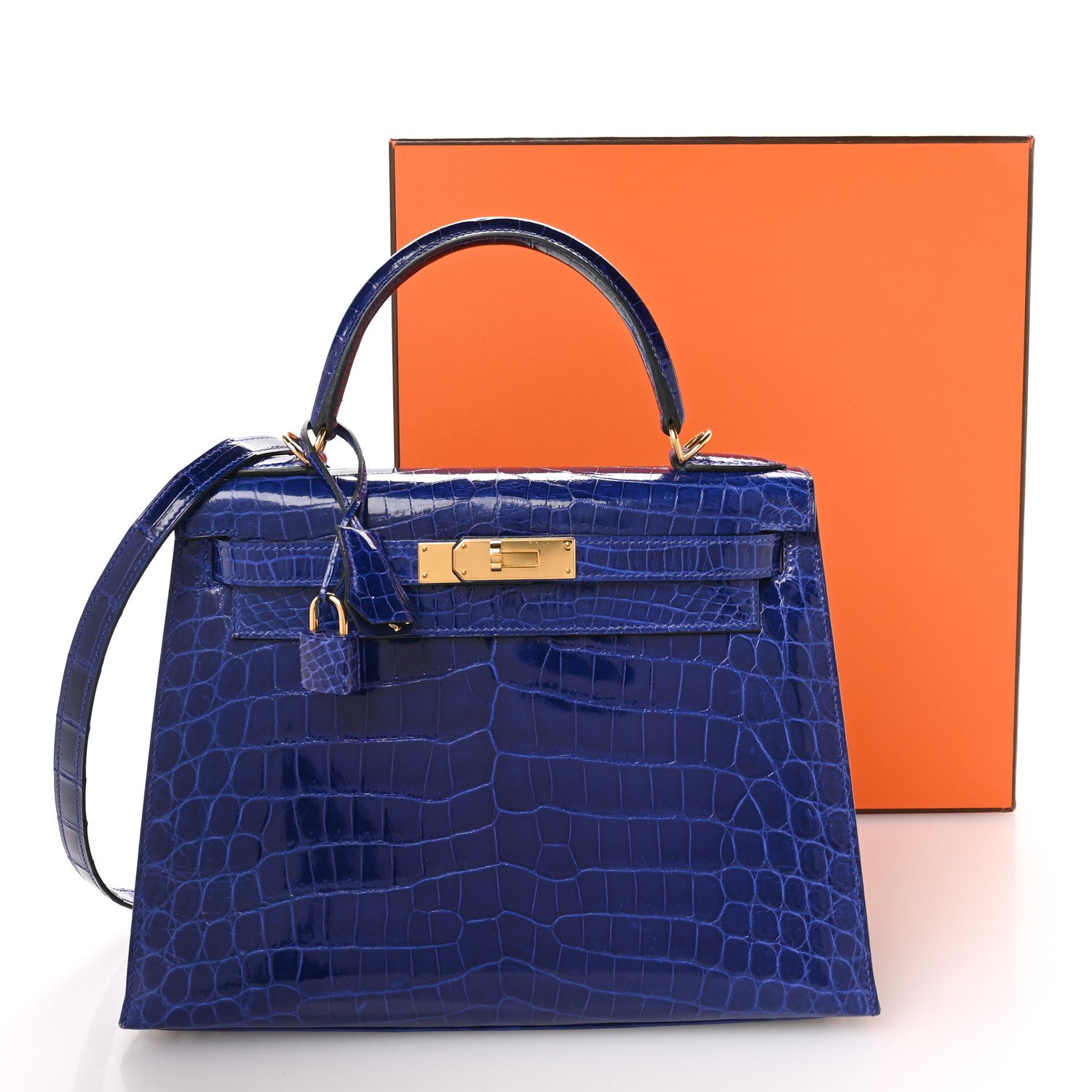 Hermes Shiny Niloticus Crocodile Kelly Sellier 28 Bleu Electrique 10 of 10
