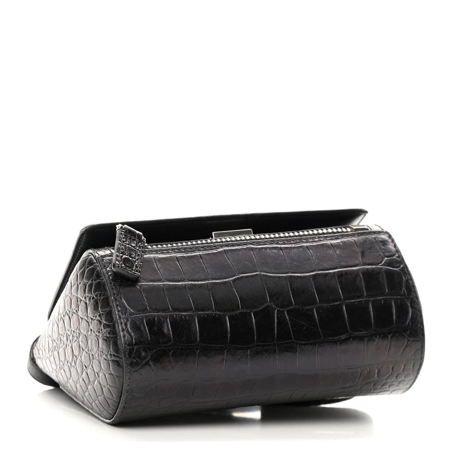 Calfskin Crocodile Embossed Mini Pandora Box Crossbody Bag Black