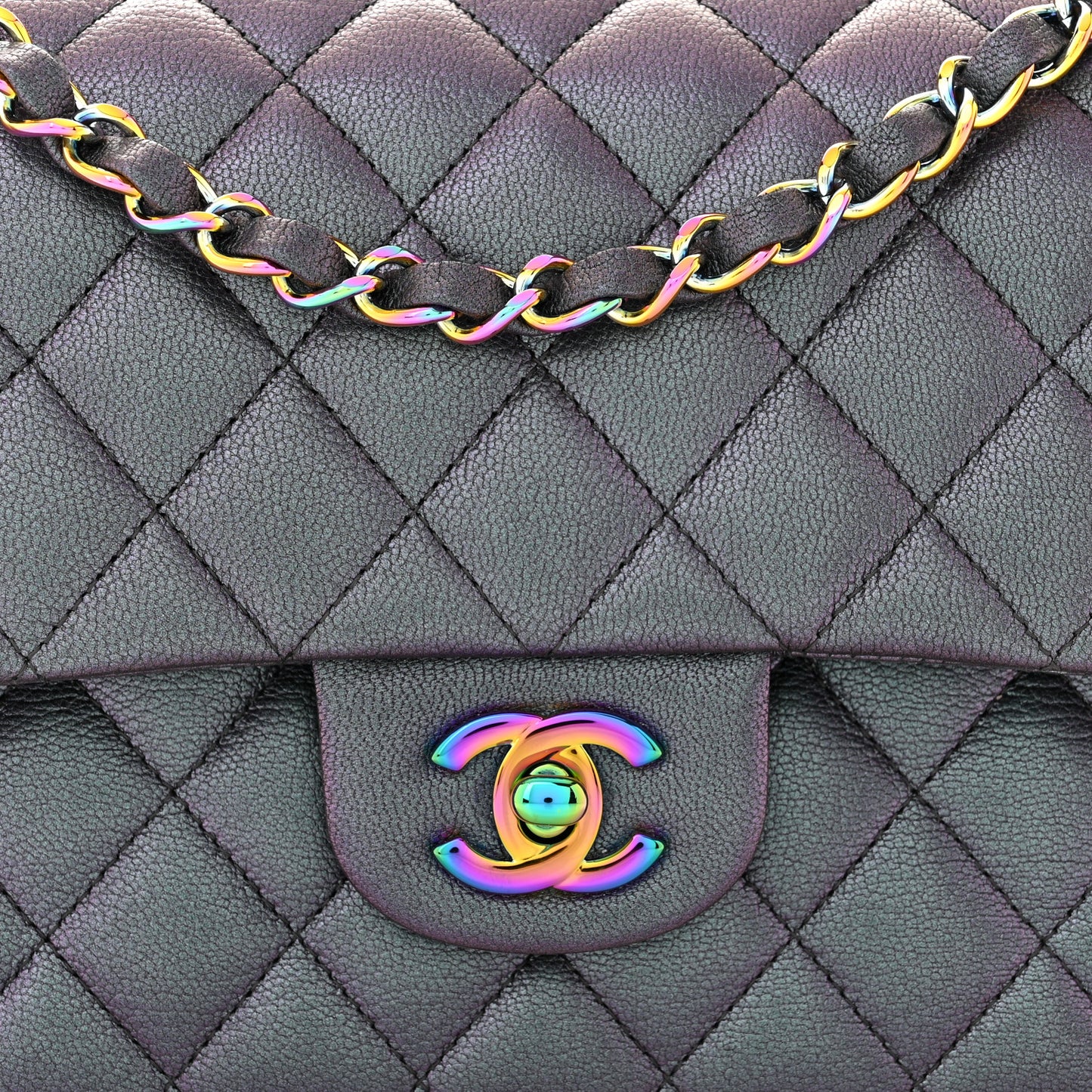 Iridescent Goatskin Quilted Medium Double Flap Purple