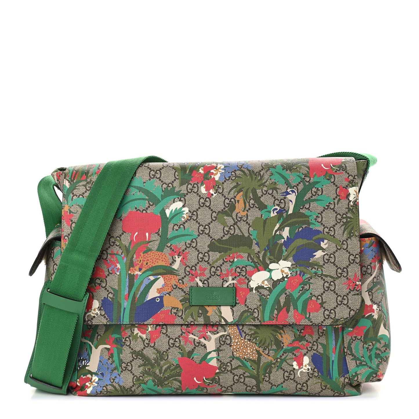 GG Supreme Monogram Jungle Diaper Bag Green
