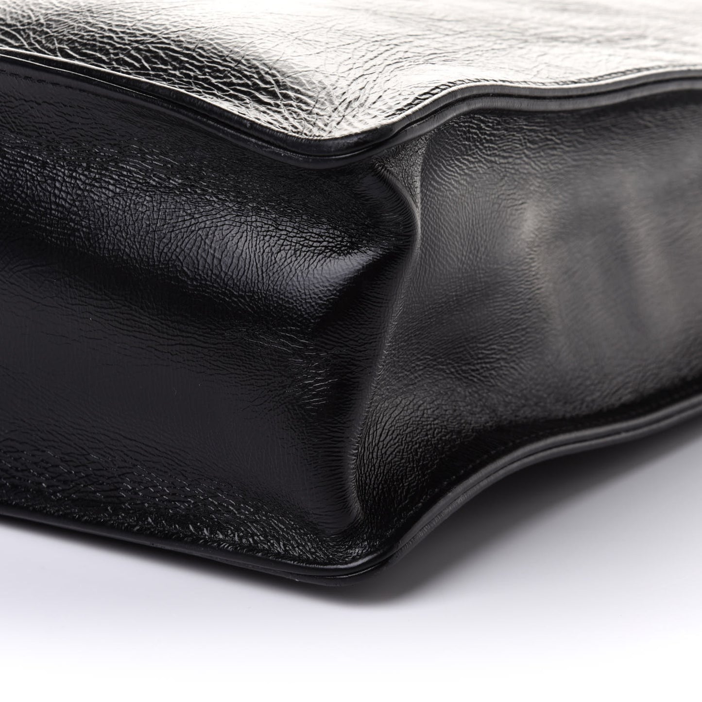 Shiny Aged Calfskin North South Shopping Bag Black