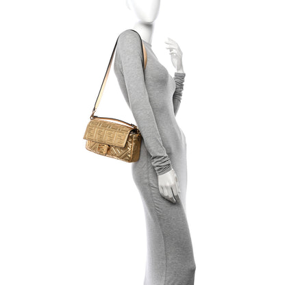 Fendi Vitello Catalan Mirror FF 1974 Embossed Baguette Gold 2 of 13