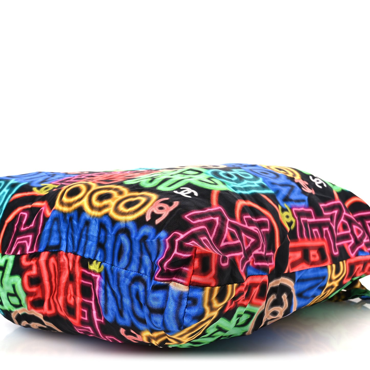 Caviar Fabric Graffiti Foldable Tote Bag With Chain Black Multicolor
