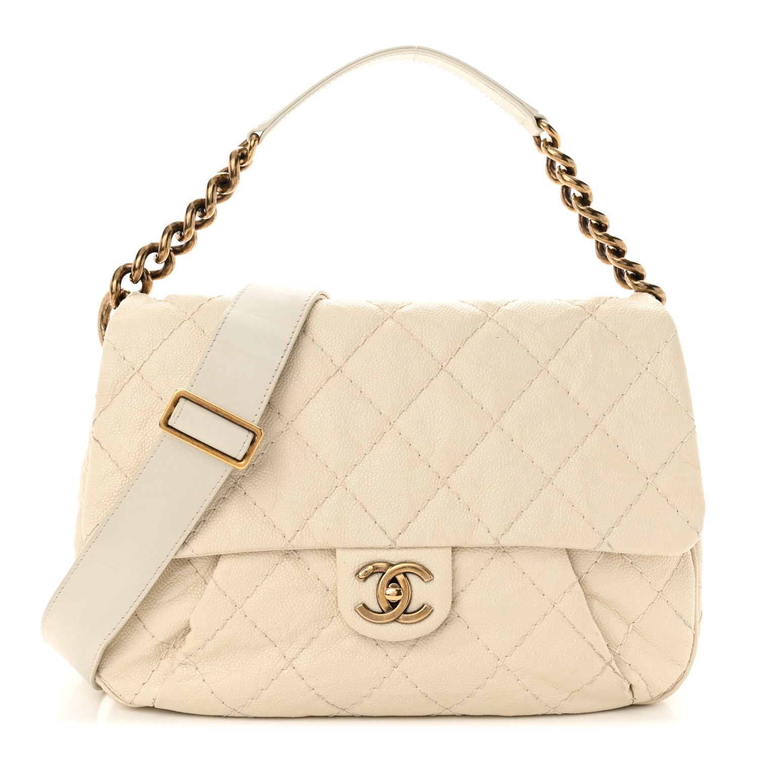 Chanel Crumpled Grained Calfskin Medium Coco Pleats Messenger Flap Dark White 1 of 18