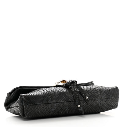 Gucci Snakeskin Bamboo Croisette Clutch Black Blue 5 of 10