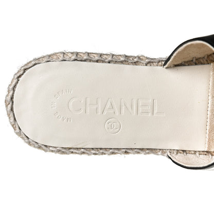 Chanel Goatskin Patent Calfskin CC Espadrille Mules 36 Black 10 of 13