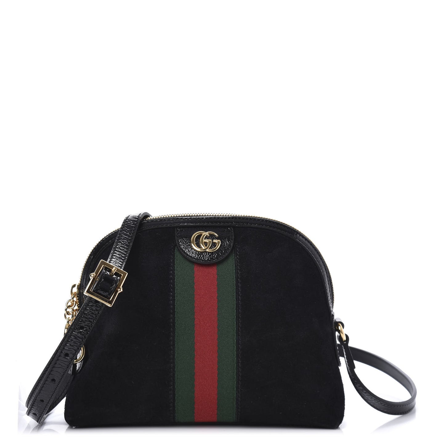Suede Patent Web GG Small Ophidia Dome Shoulder Bag Black