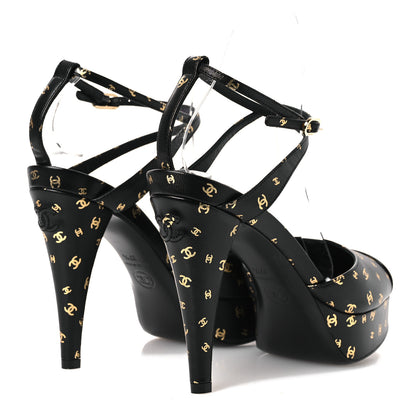 Chanel Printed Lambskin CC Platform Pumps 37.5 Black Gold 5 of 11