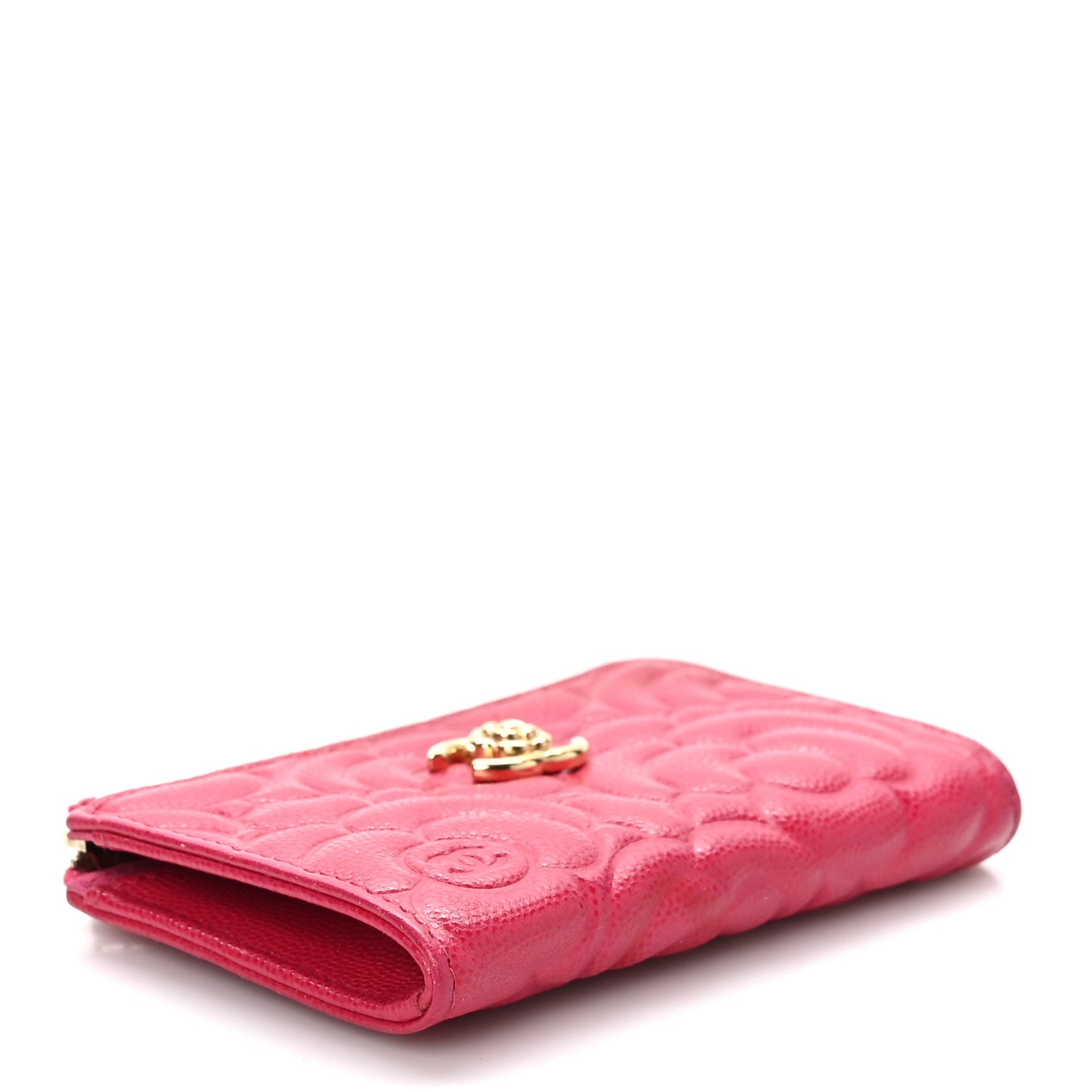 Caviar Camellia Embossed Key Holder Case Fuchsia