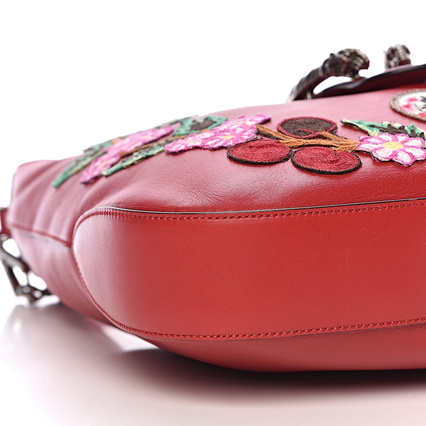 Calfskin Web Embroidered Medium Dionysus Hobo Hibiscus Red