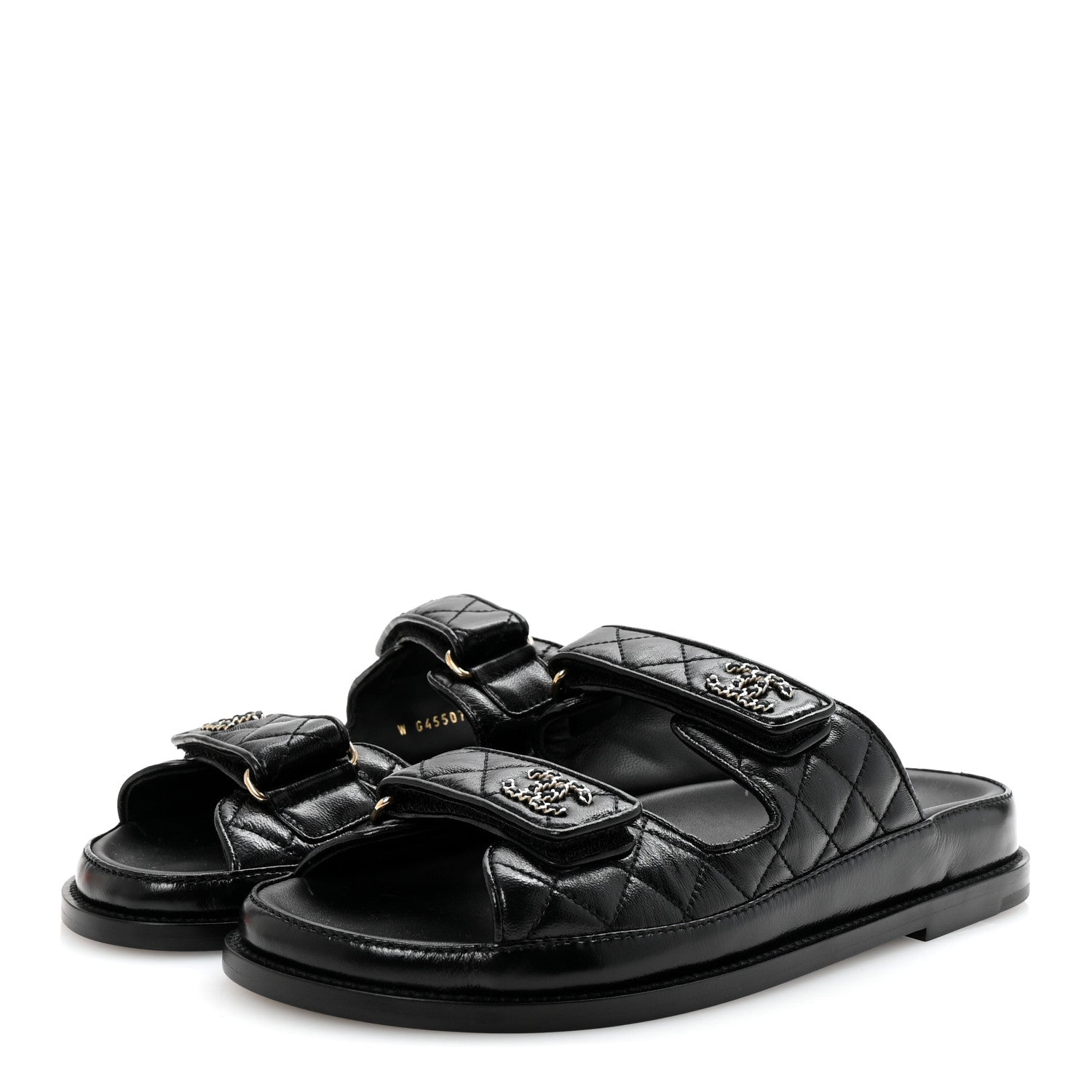Chanel Lambskin Quilted Velcro Dad Chain CC Slide Sandals 38.5 Black 4 of 10