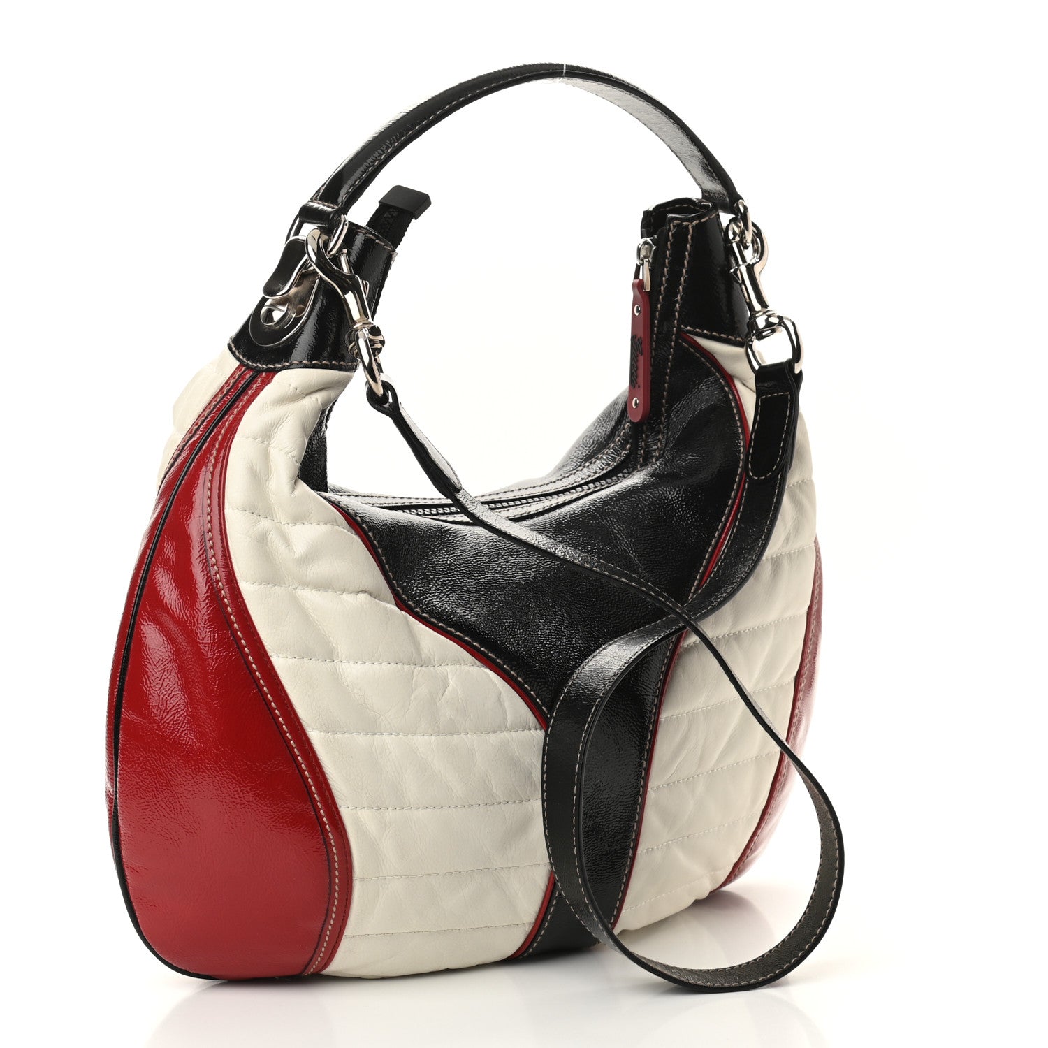 Gucci Patent Calfskin Medium Snow Glam Hobo Black White Red 3 of 9