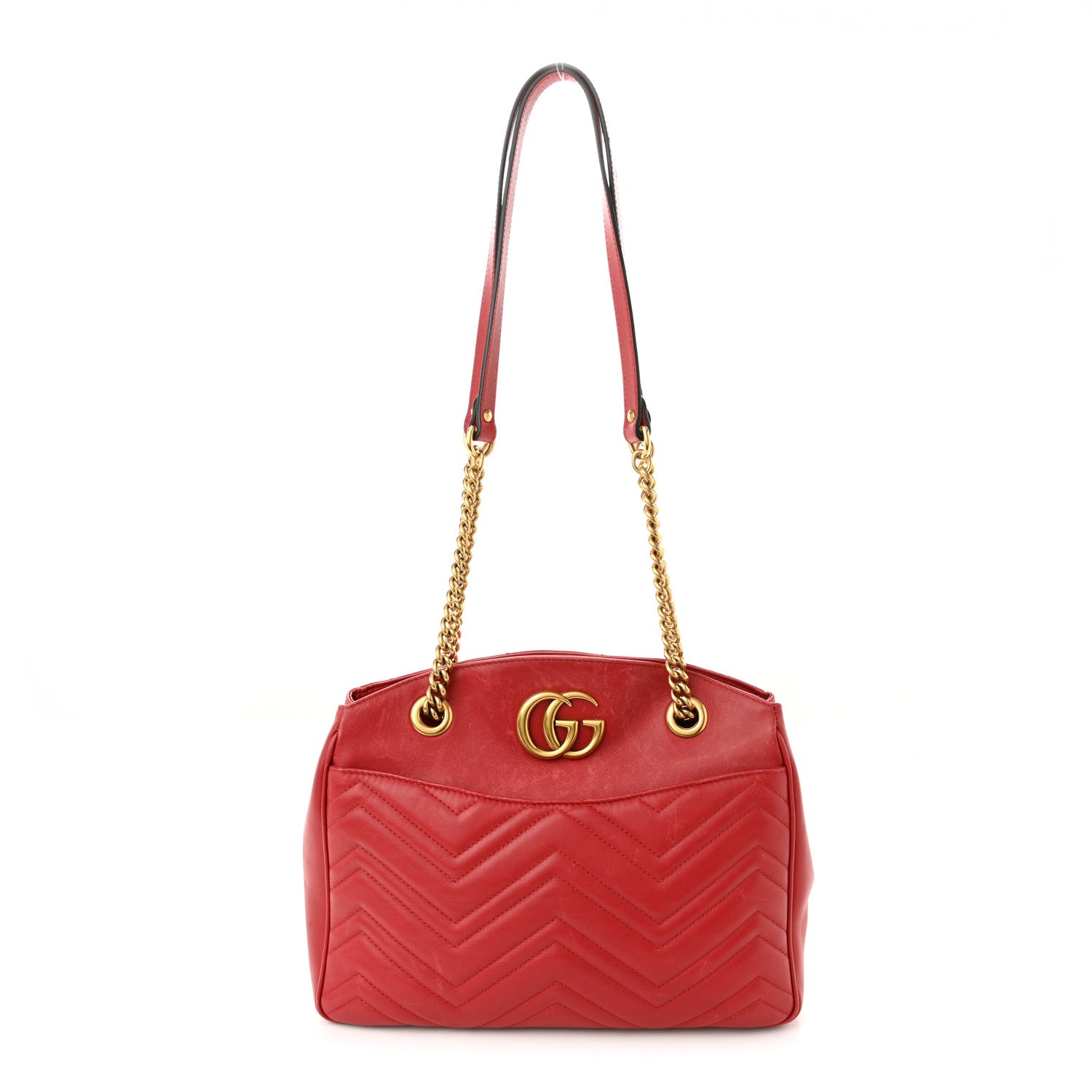 Gucci Calfskin Matelasse Medium GG Marmont Open Top Shoulder Bag Hibiscus Red 1 of 11