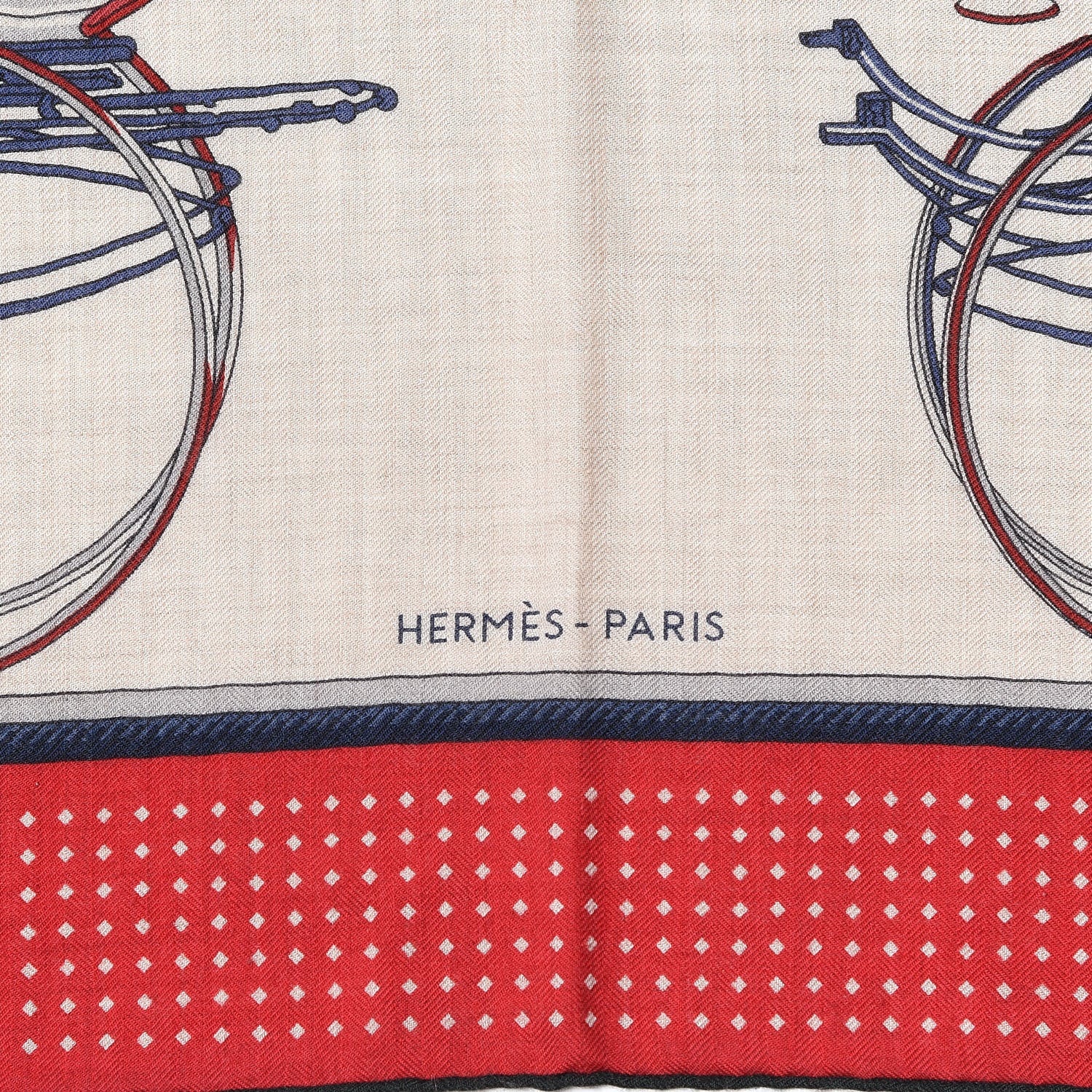 Hermes Cashmere Silk Les Voitures A Transformation Shawl 140 Naturel Rouge H Bleu 3 of 7