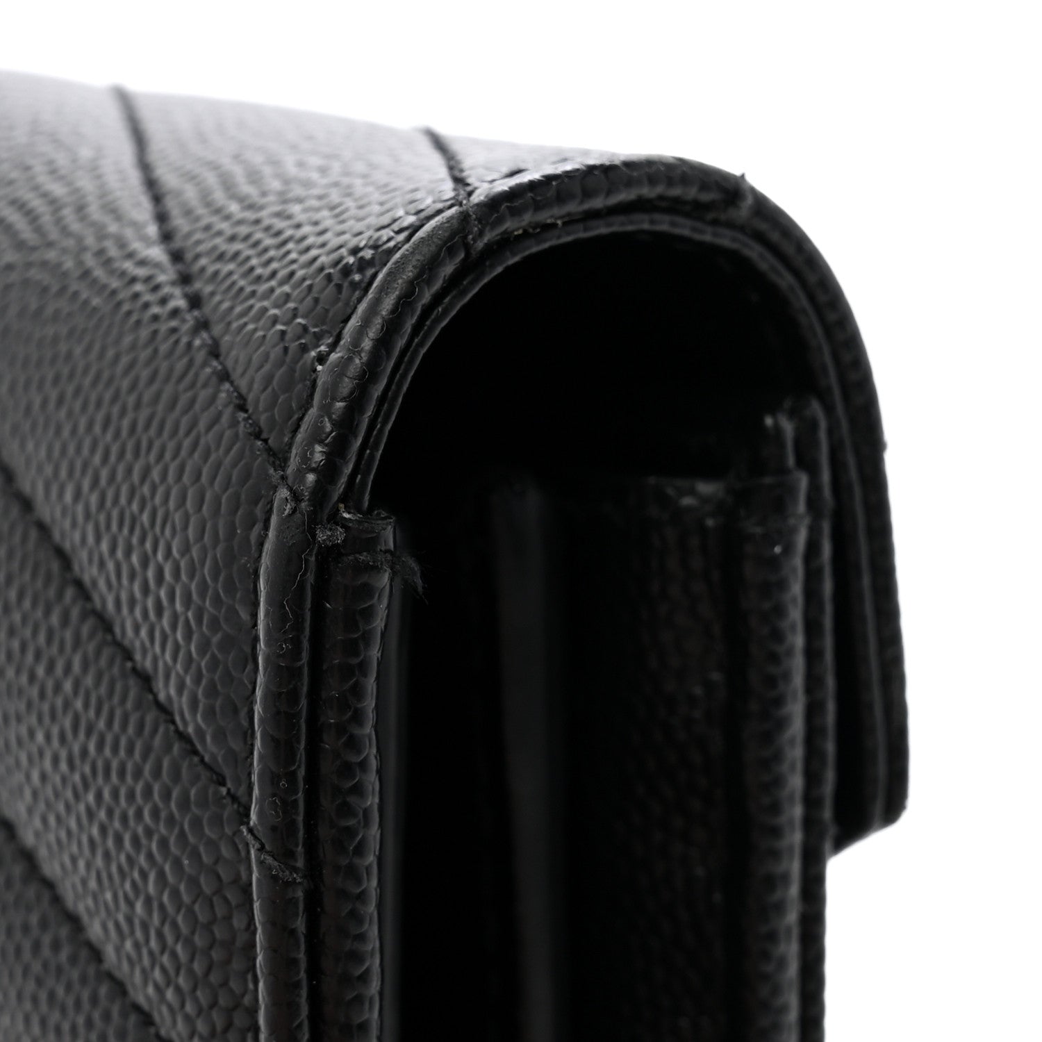Saint Laurent Grain De Poudre Matelasse Chevron Monogram Flap Wallet Black 9 of 10