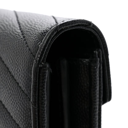 Saint Laurent Grain De Poudre Matelasse Chevron Monogram Flap Wallet Black 9 of 10
