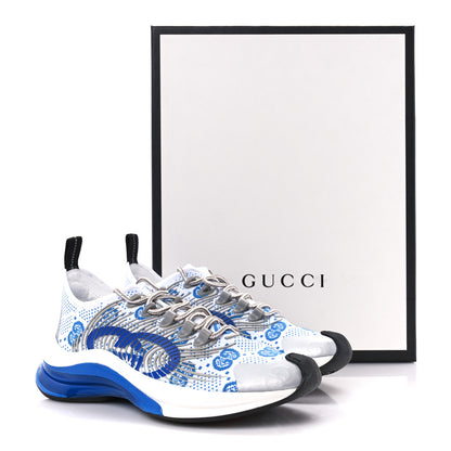 Gucci Technical Knit Fabric Waves GG Monogram Womens Gucci Run Sneakers 37 Great White Bright Splash Thunder Grey Sky 9 of 9