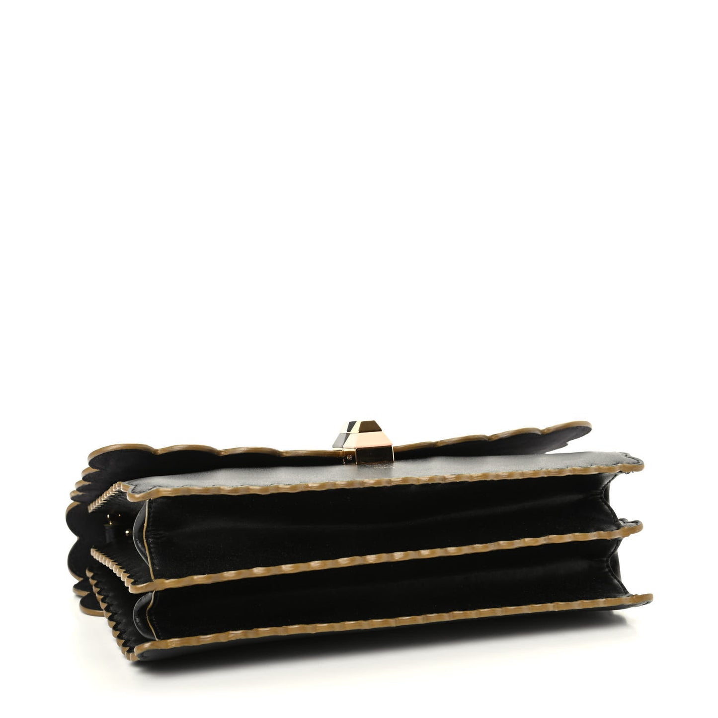 Vitello Liberty Scalloped Studded Kan I Shoulder Bag Black