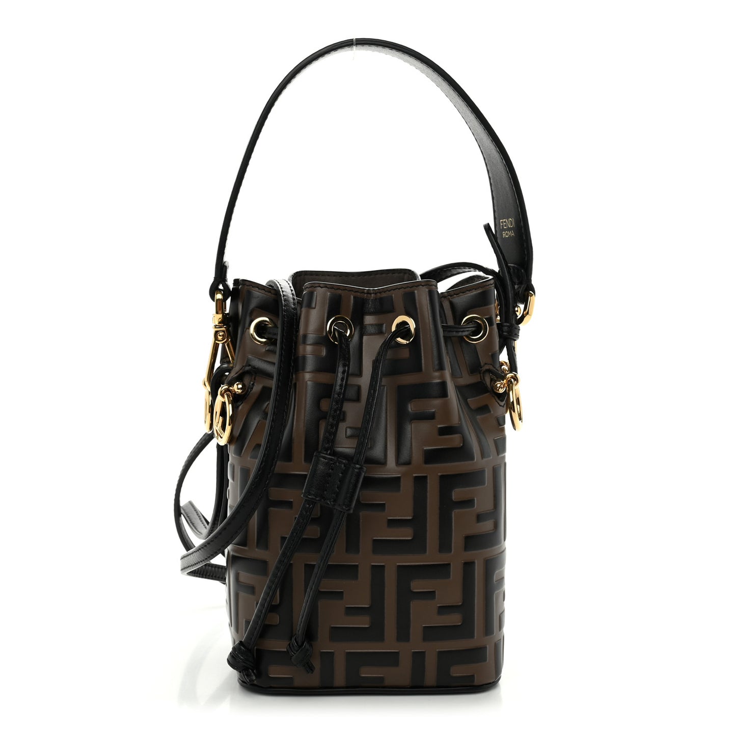 Vitello Liberty F is Fendi Bi-Color FF 1974 Embossed Mini Mon Tresor Bucket Bag Maya Black