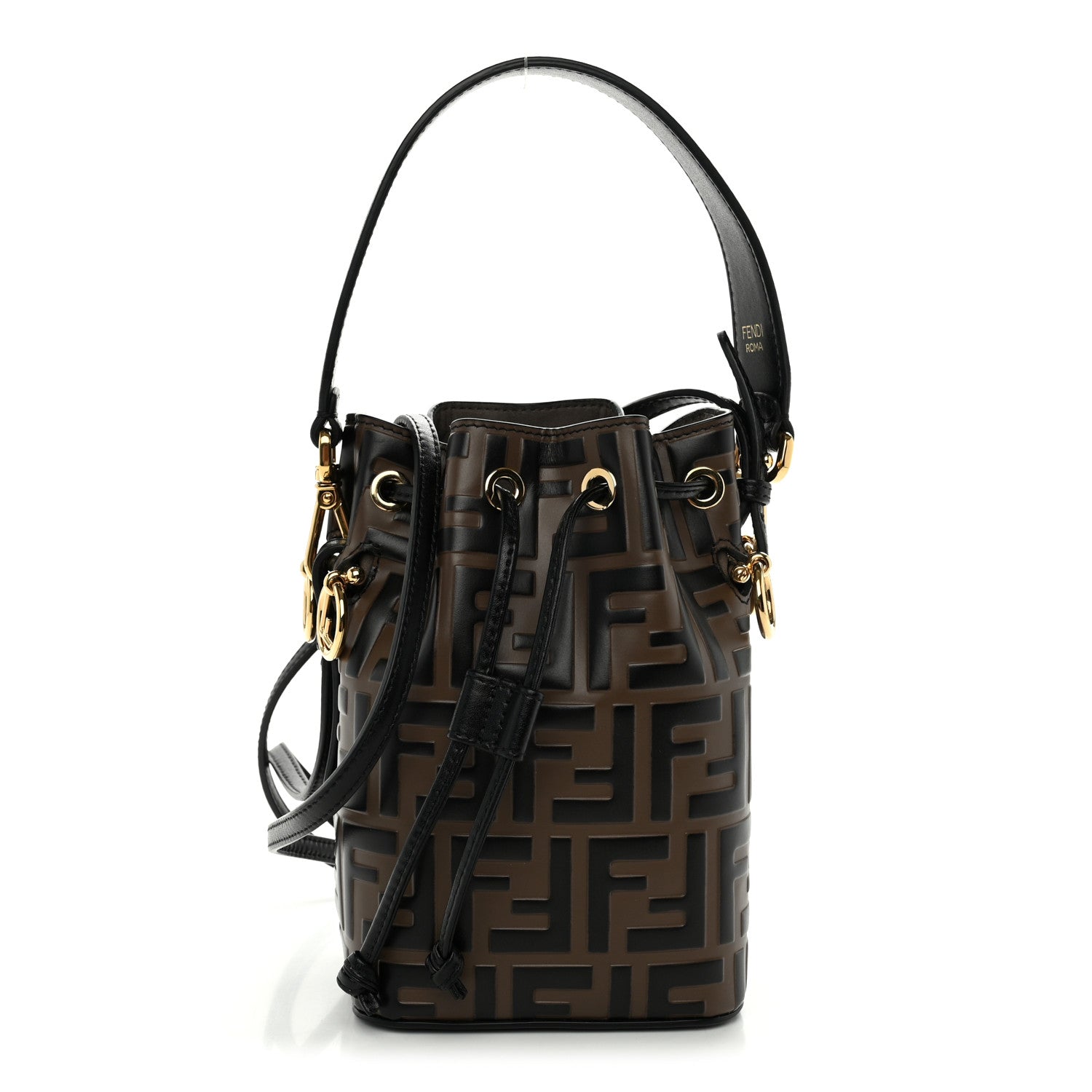 Fendi Vitello Liberty F is Fendi Bi-Color FF 1974 Embossed Mini Mon Tresor Bucket Bag Maya Black 1 of 12