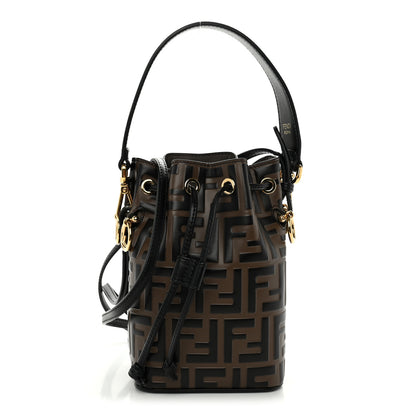 Fendi Vitello Liberty F is Fendi Bi-Color FF 1974 Embossed Mini Mon Tresor Bucket Bag Maya Black 1 of 12