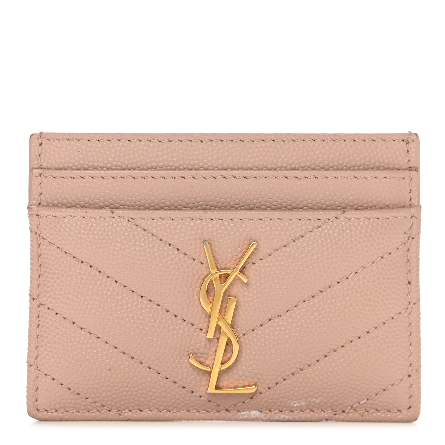 Saint Laurent Grain De Poudre Matelasse Chevron Monogram Credit Card Case Pale Pink 1 of 9