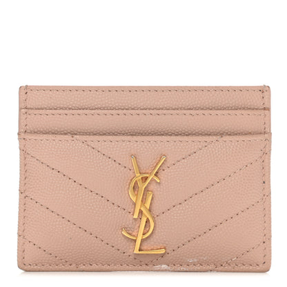 Saint Laurent Grain De Poudre Matelasse Chevron Monogram Credit Card Case Pale Pink 1 of 9