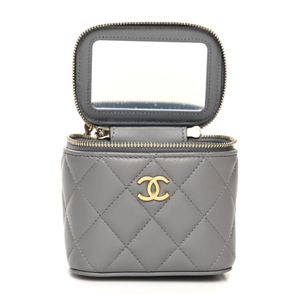 Chanel Lambskin Quilted Metal Mini Top Handle Vanity Case With Chain Grey 8 of 12