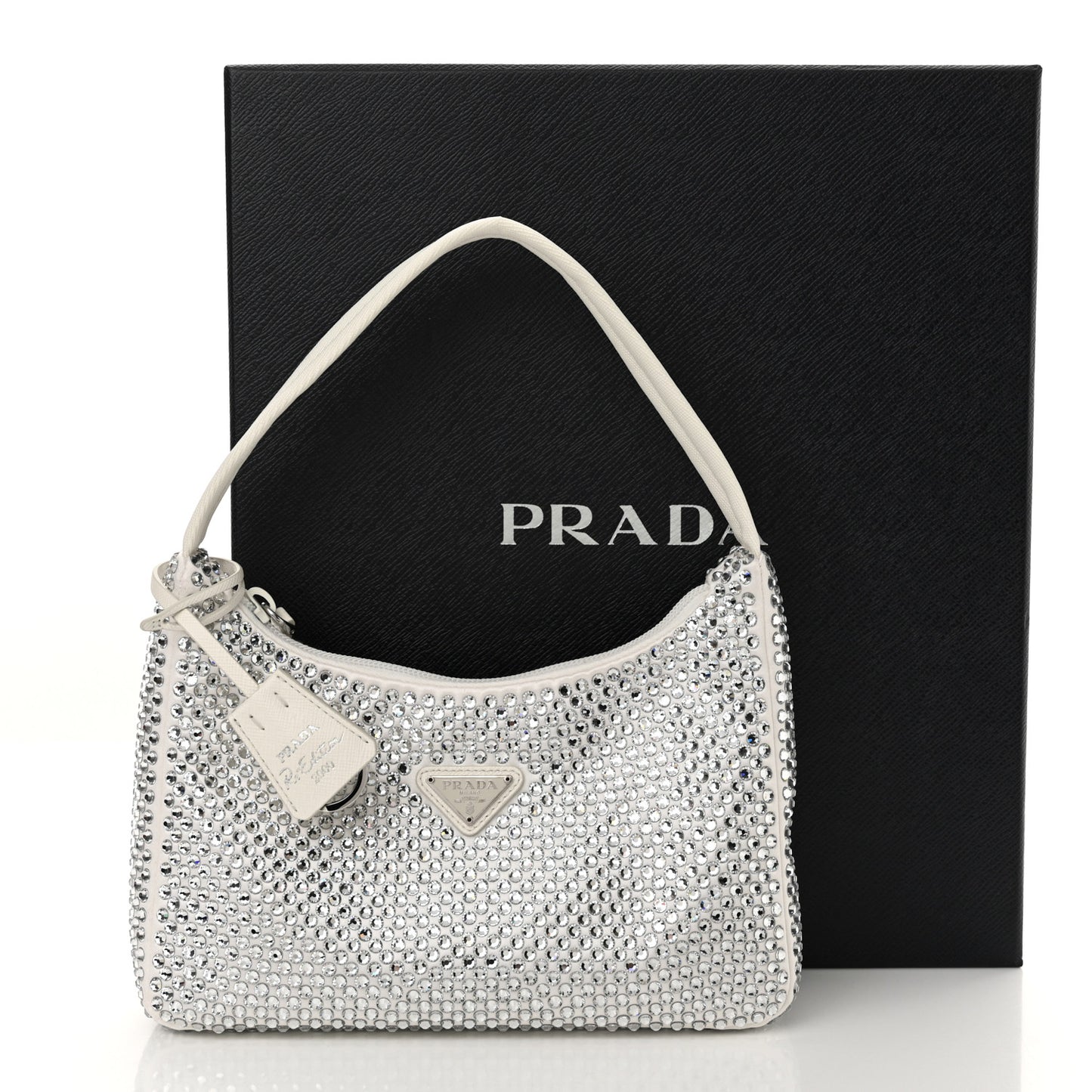 Satin Crystal Mini Re-Edition 2000 Bag White
