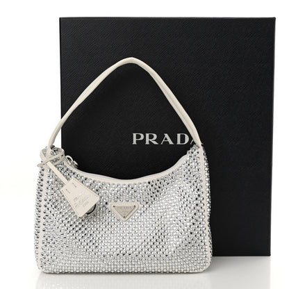 Prada Satin Crystal Mini Re-Edition 2000 Bag White 11 of 11