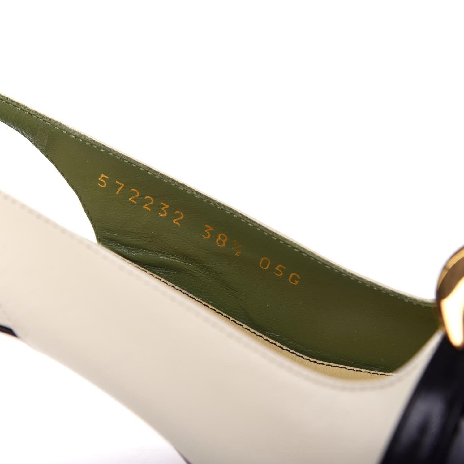 Gucci Malaga Kid Half Moon GG Square Toe Slingback Pumps 38.5 Vintage White Black 10 of 11