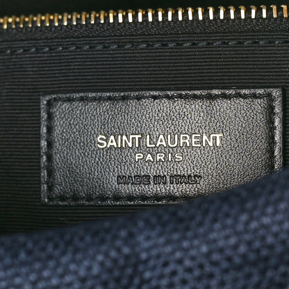 Saint Laurent Canvas Quilted Toy Loulou Puffer Monogram Chain Satchel Deep Marine 6 of 10