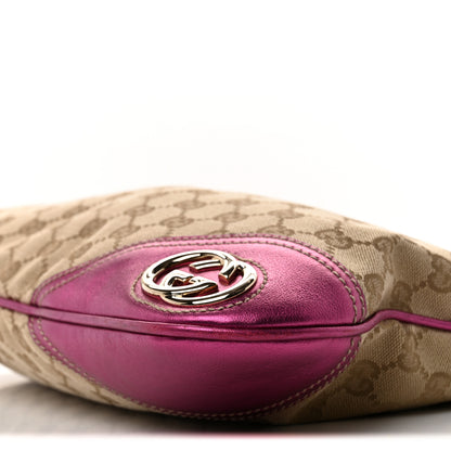 Gucci Metallic Calfskin Monogram Medium New Britt Hobo  Pink 10 of 13