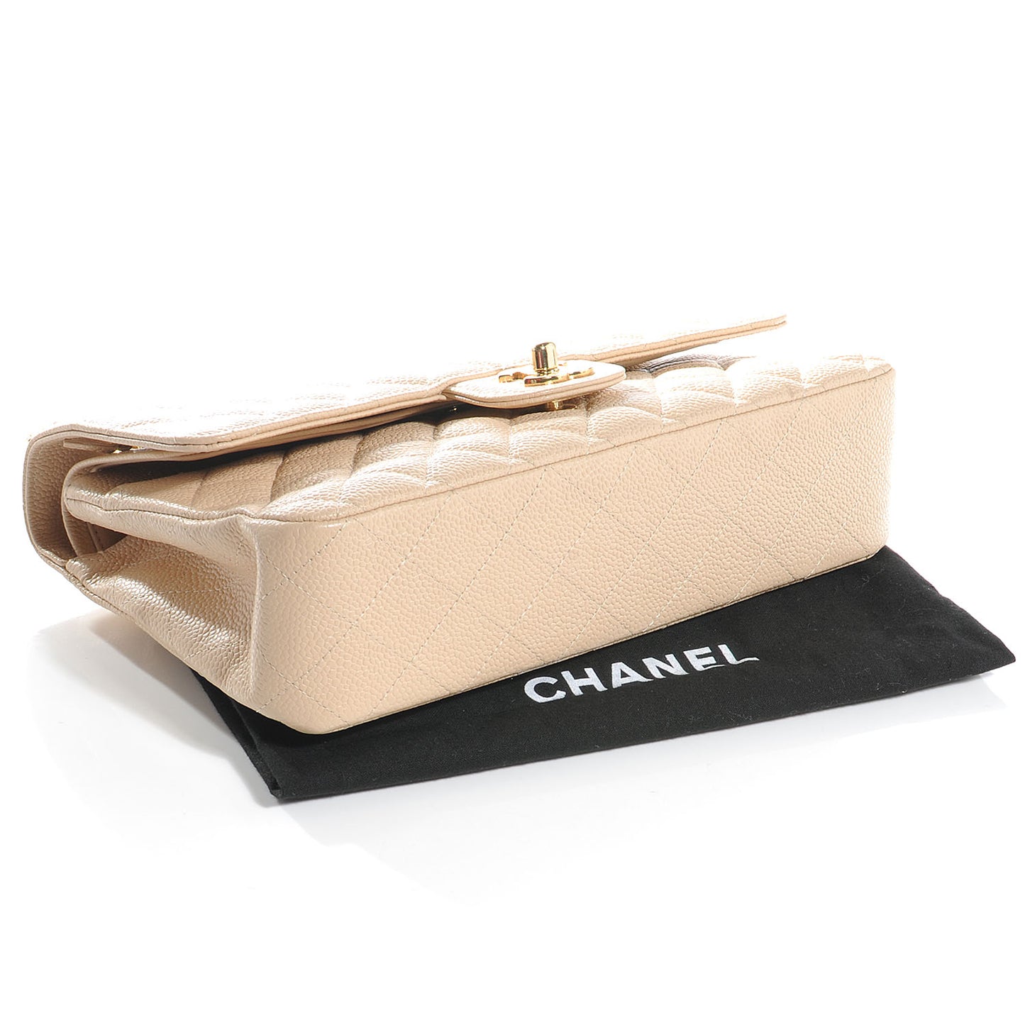 Caviar Quilted Medium Double Flap Beige