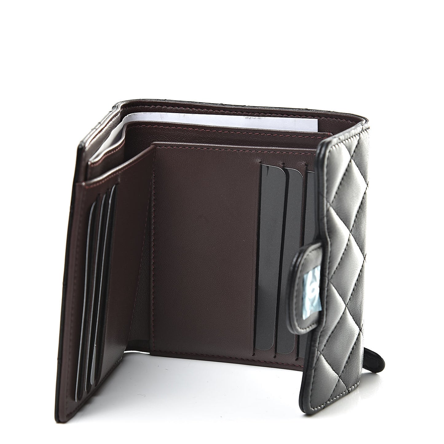 Lambskin Quilted Compact Flap Wallet Black