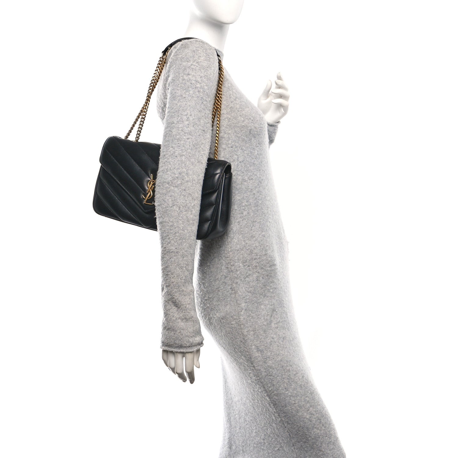 Saint Laurent Lambskin Chevron Quilted Medium Loulou Black 2 of 11