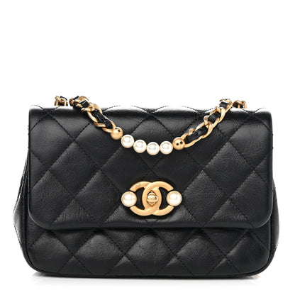 Chanel Glazed Calfskin Quilted Mini Pearl Side Flap Black 1 of 11