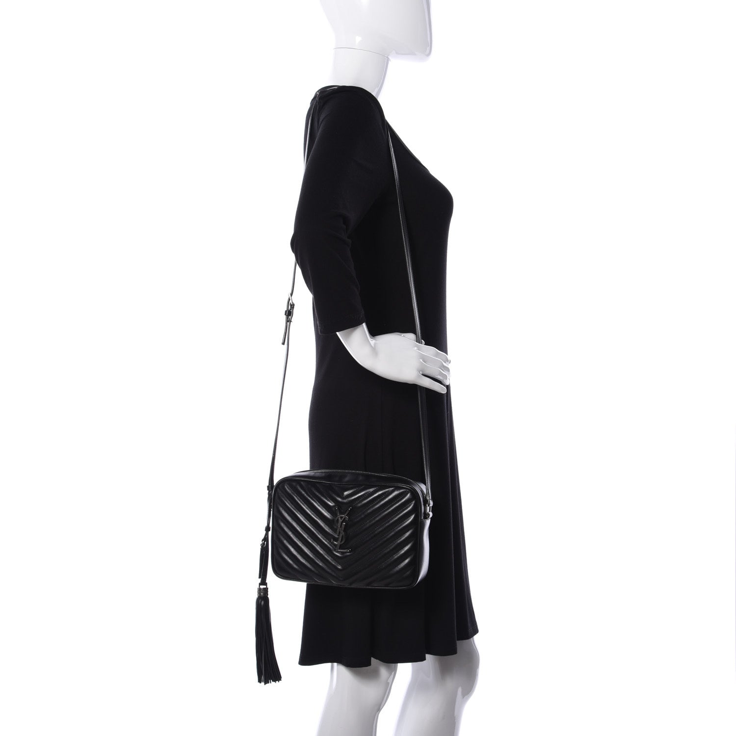 Saint Laurent Calfskin Matelasse Monogram Lou Camera Bag Black 2 of 9